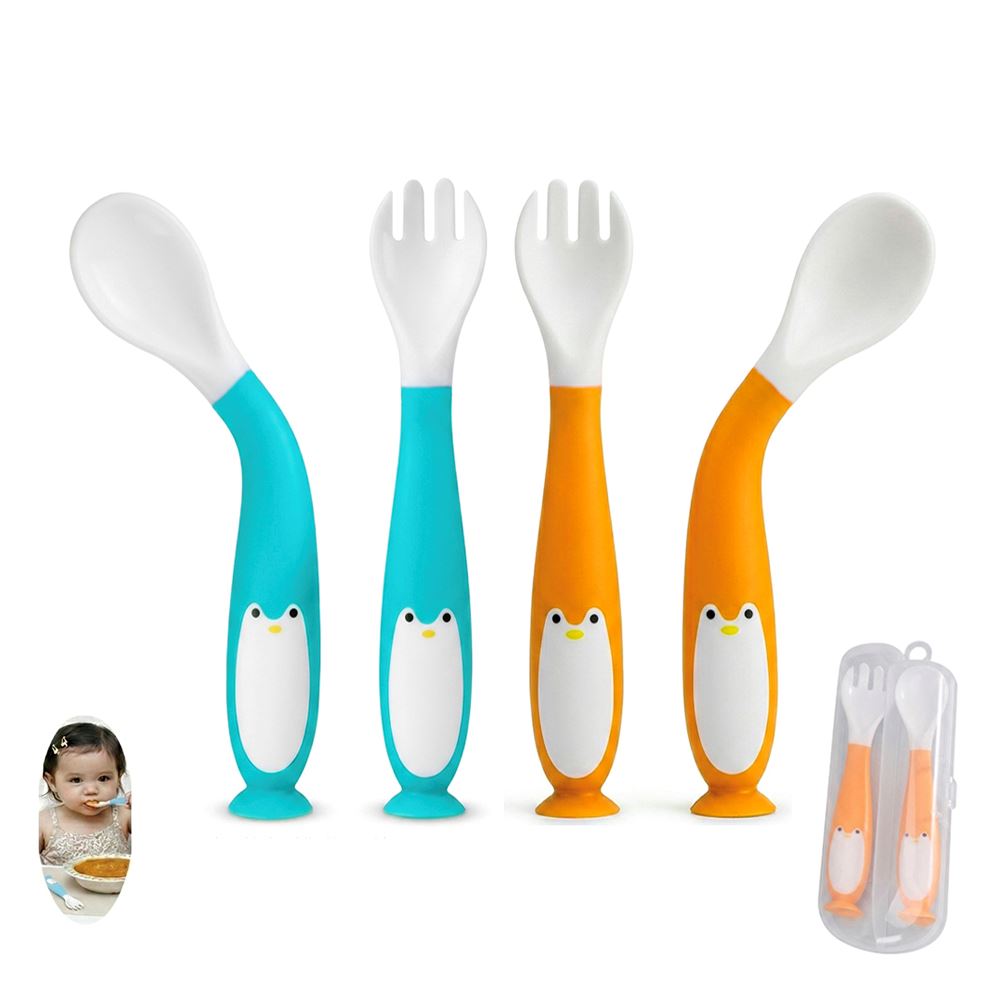 Duo Pack Cubiertos Flexible Pingüino C+N Para Bebe